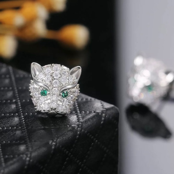 14k white gold panther earrings 2 CT diamond - Picture 5 of 9